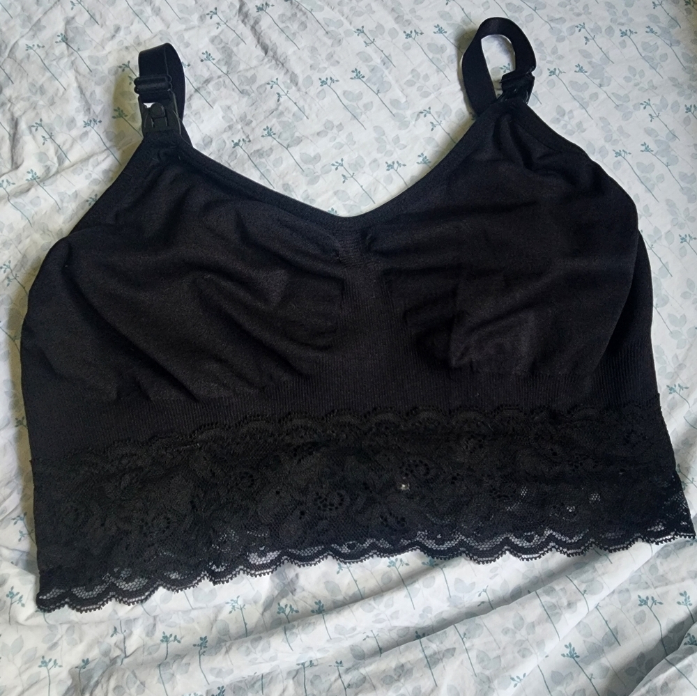 Maternity bra, size L, Large, green, polyamide, elastane, Lace